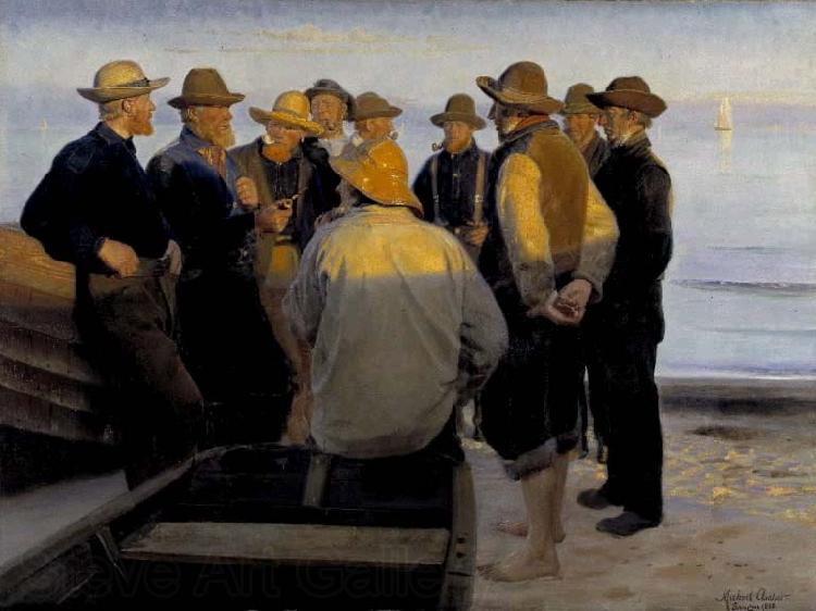 Michael Ancher Fishermen by the Sea on a Summer Evening Norge oil painting art